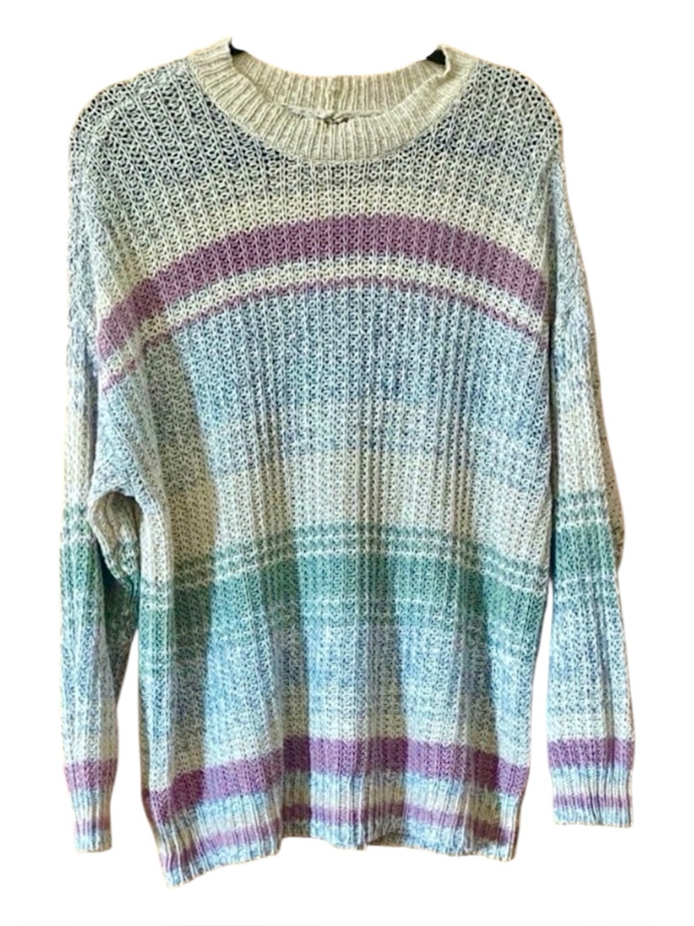 American Eagle Oversized Open Knit Sweater M Pastel Stripe Coastal Grandma